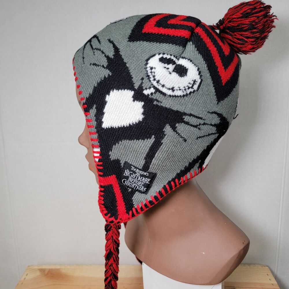 Disney Nightmare Before Christmas Kids Knit Trapper Pom Beanie Jack S - One Size